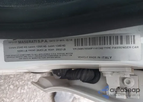 2015 Maserati Ghibli from USA, damaged, VIN ZAM57XSA9F1141342